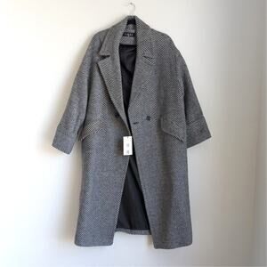 NWT Piral Striped Herringbone Wool Oversize Long Coat, size M